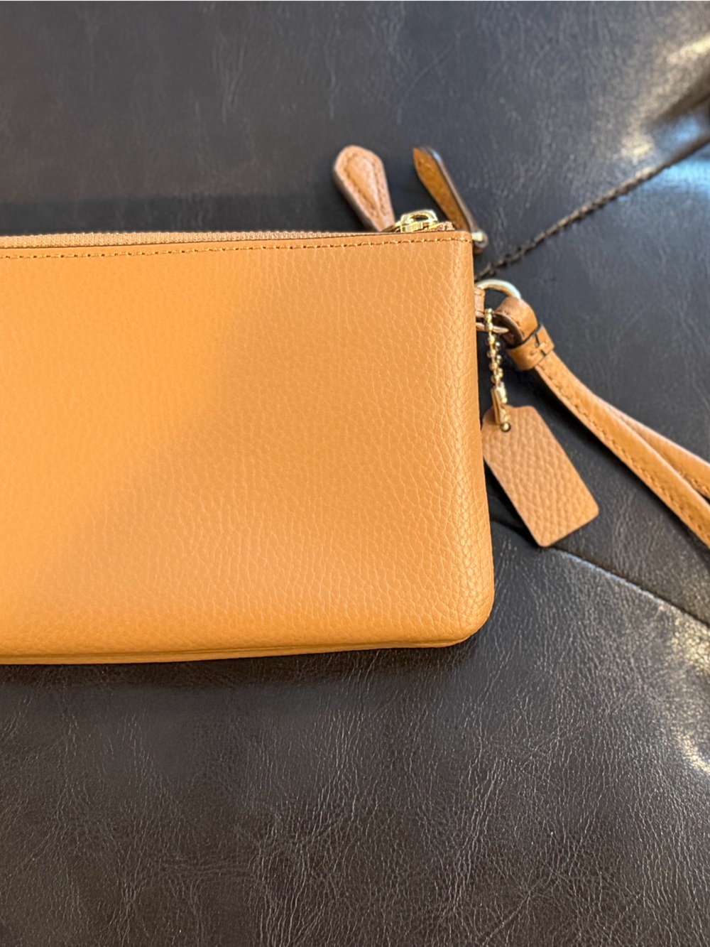 COACH Pebble Leather Wristlet in Tan - Picture 3 of 4